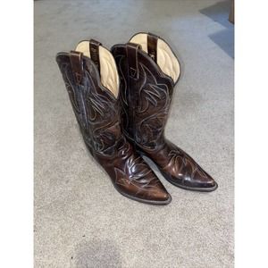 Vintage Durango Cowboy Boots Leather Mens 13 D Slip On Elaborate Stitching! USA